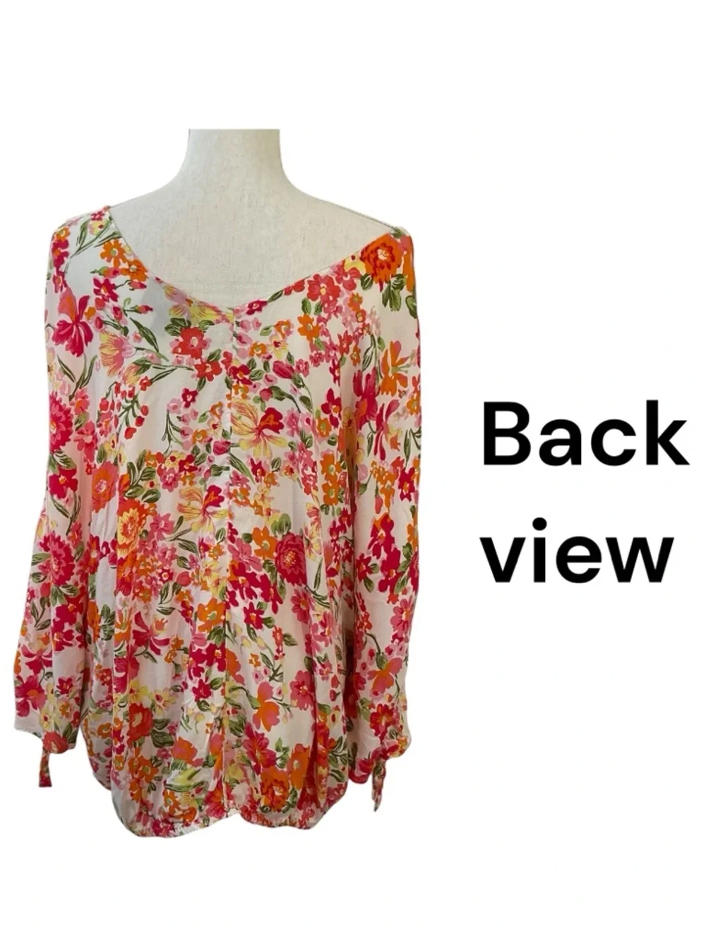 Lane Bryant Floral V-Neck Top Blouse in Pink, Orange & Green Plus 18/20 - Picture 7 of 16